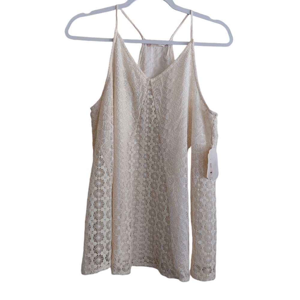 Altar'd State Cream Spaghetti Strap Crochet Lace Swing Halter Top- size L